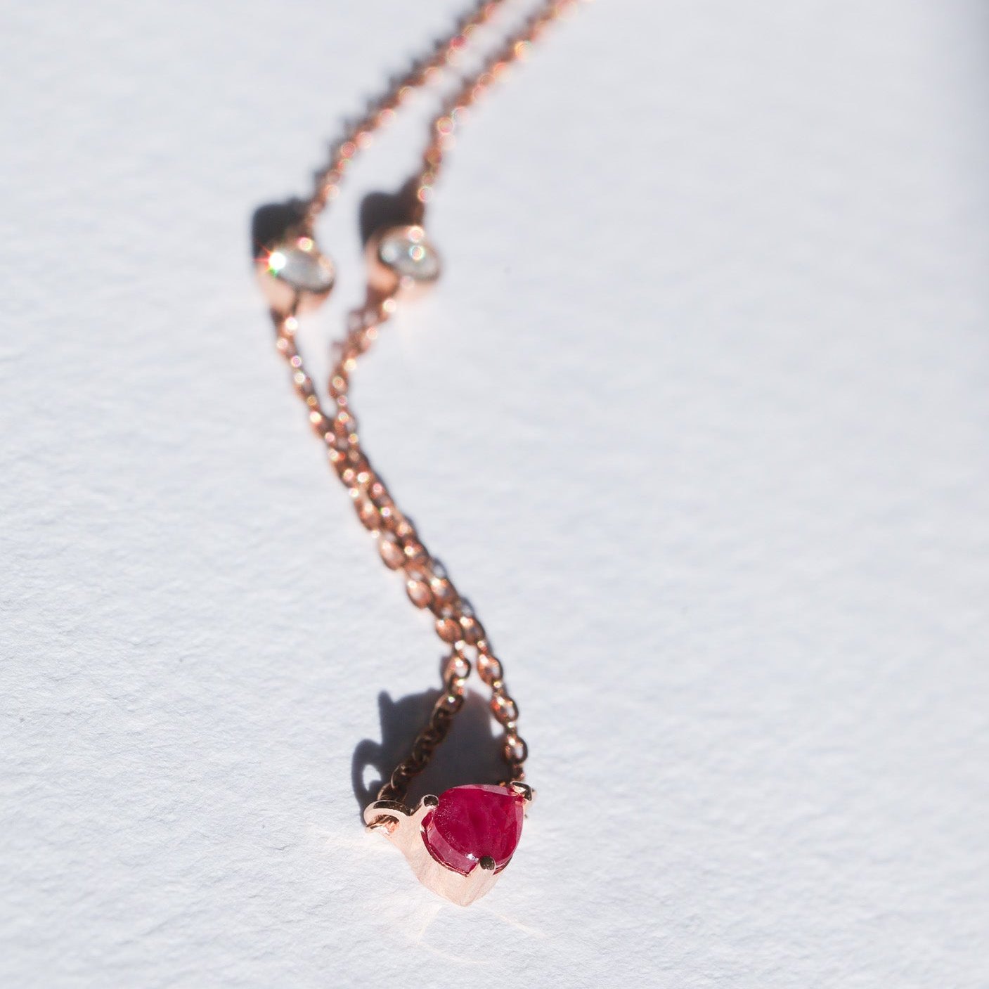 Necklace Ruby Pear and Diamond Round Bezel Diamond by the Yard