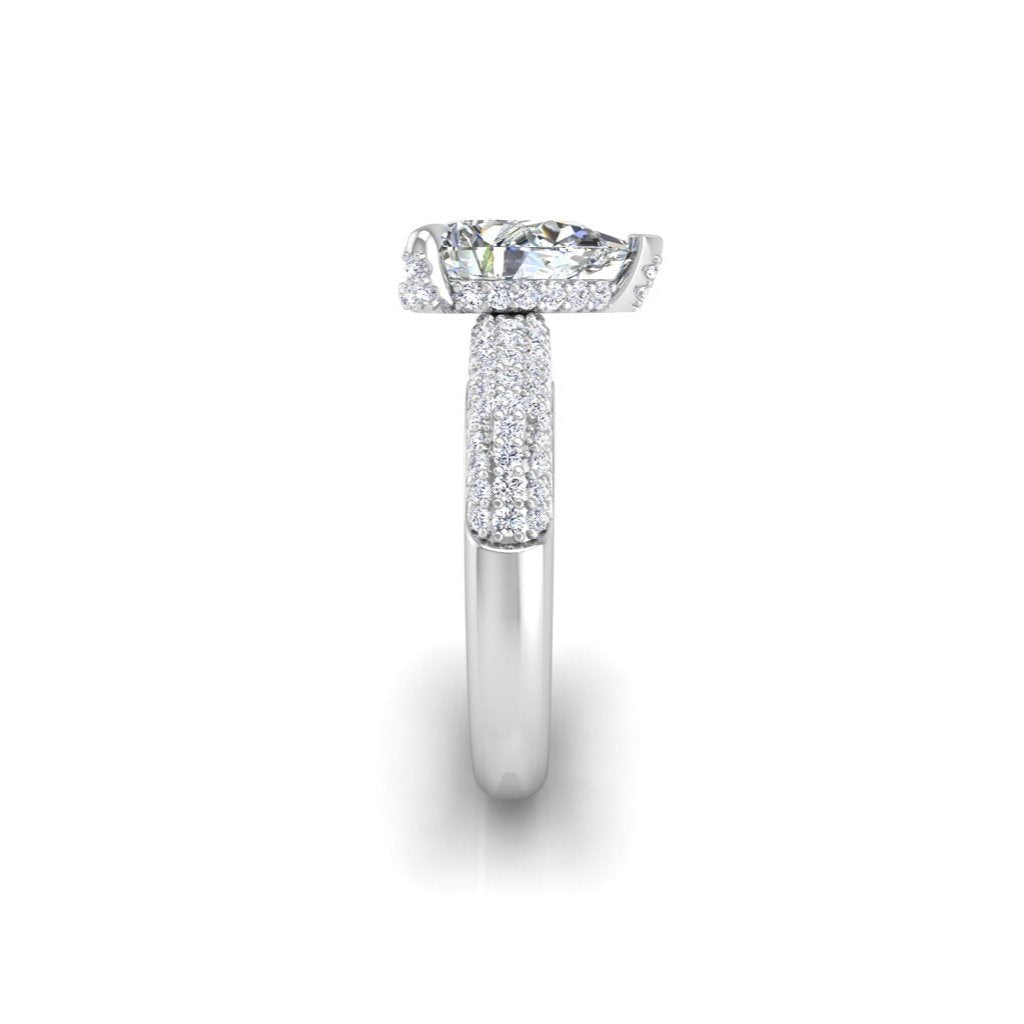 Pear Organique Ring 2 Carat Pear Diamond 360 Pave Band