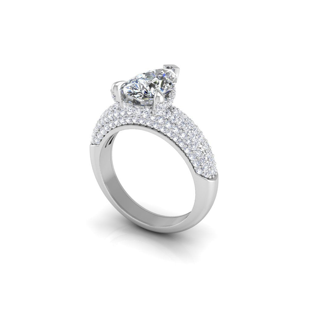 Pear Organique Ring 2 Carat Pear Diamond 360 Pave Band