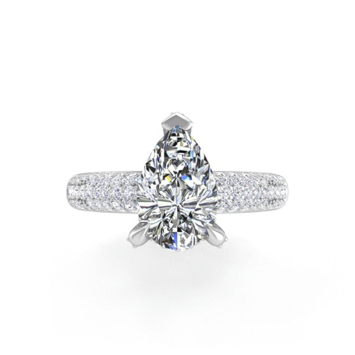 Pear Organique Ring 2 Carat Pear Diamond 3 Sided Pave Band
