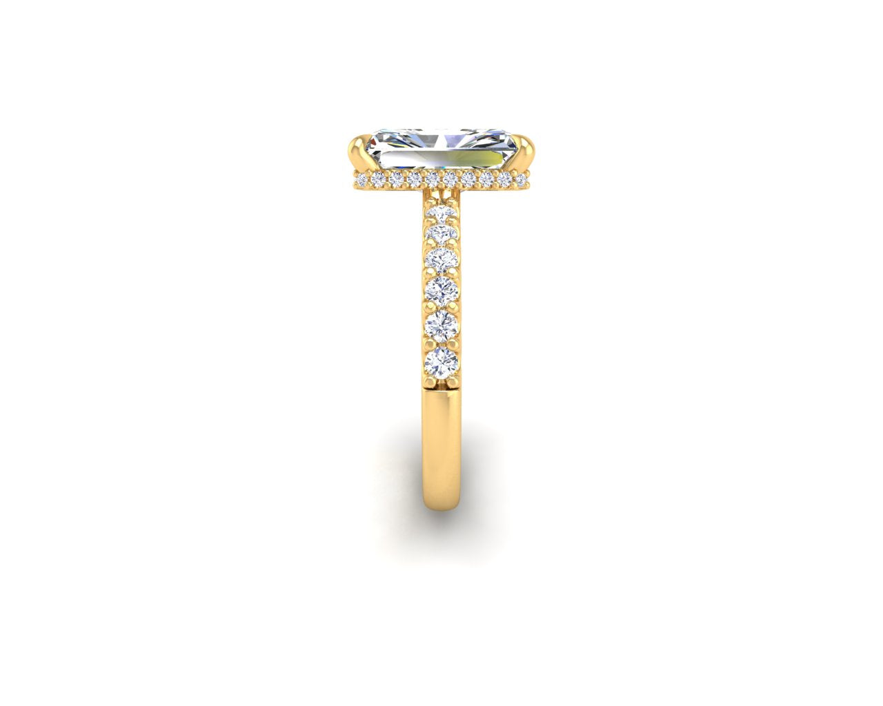 Engagement Ring Low Profile Radiant Diamond Hidden Halo Pave Band