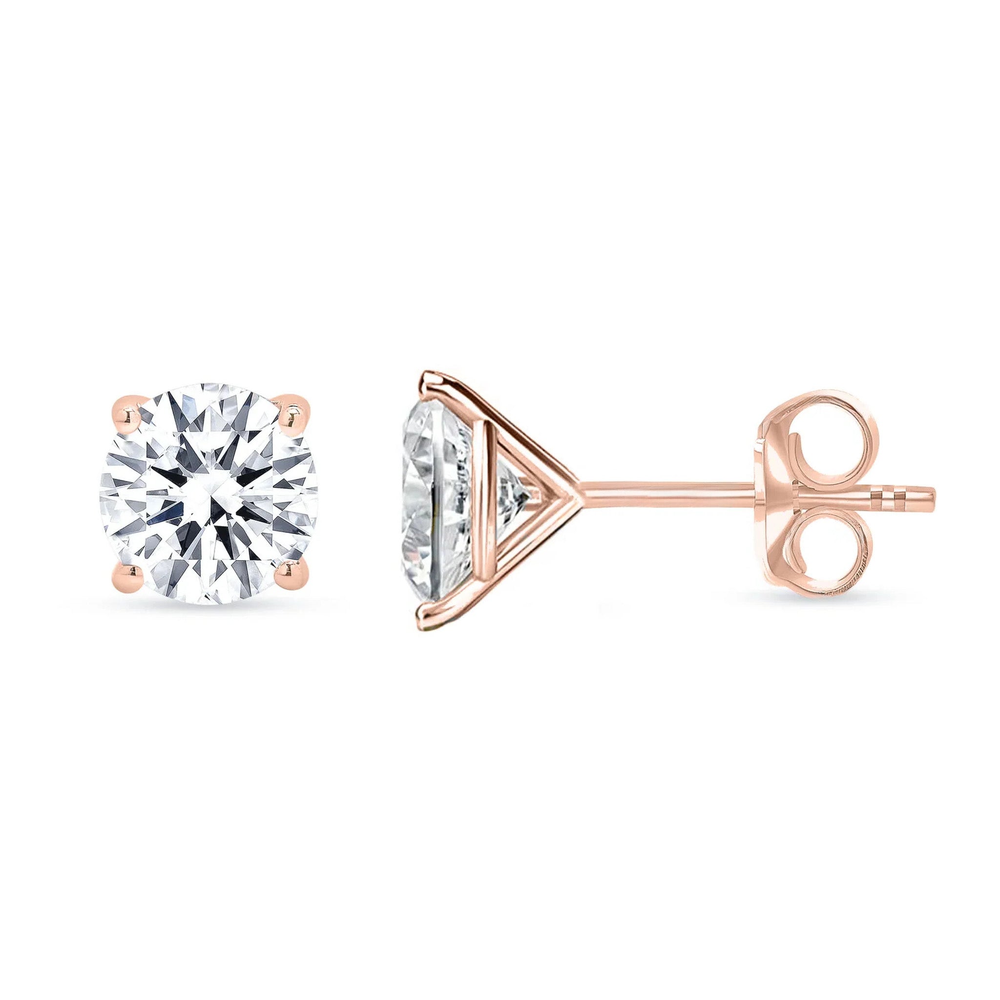 Round Diamond Studs 2, 3, 4 Carat Rose Gold Martini