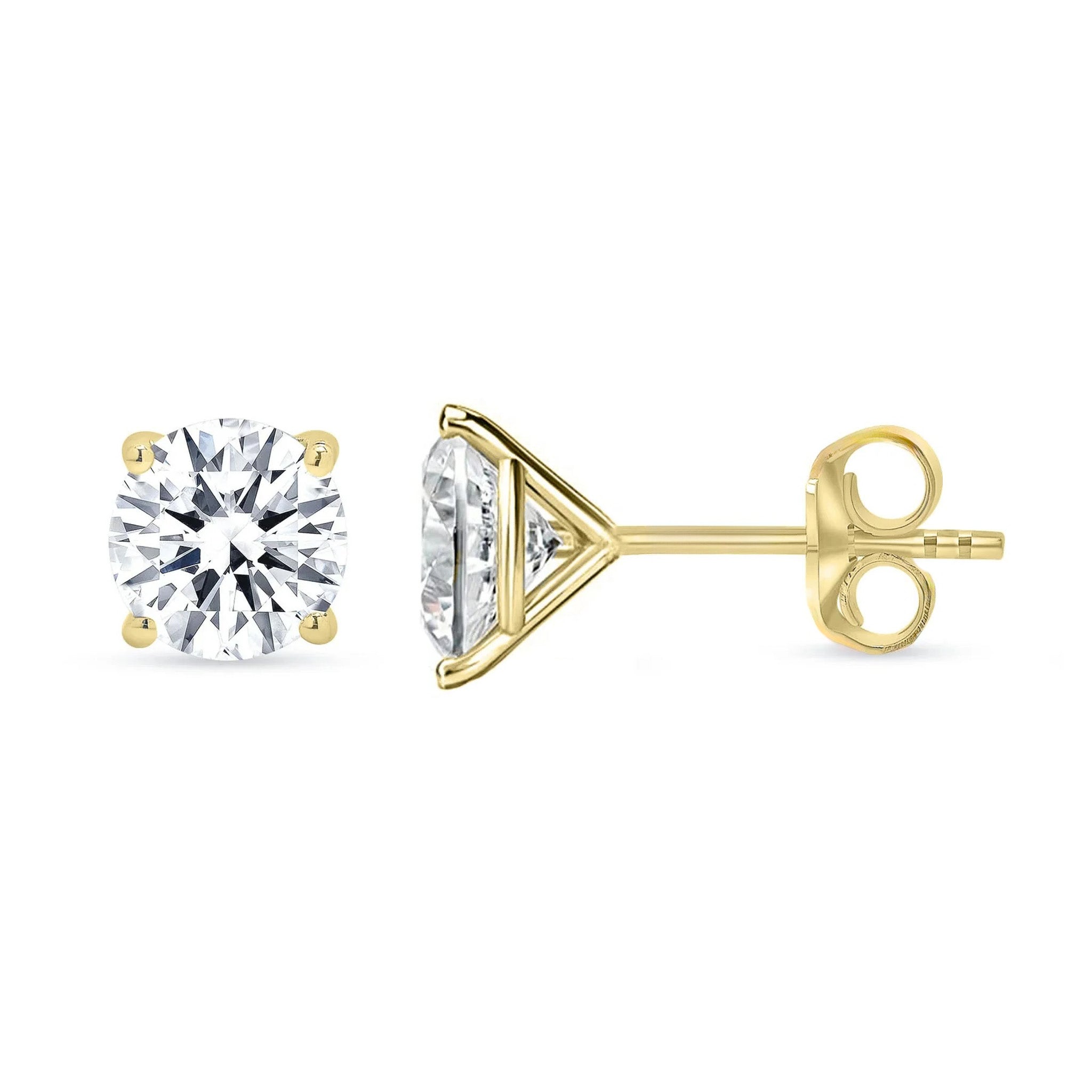 Round Diamond Studs 2, 3, 4 Carat Yellow Gold Martini