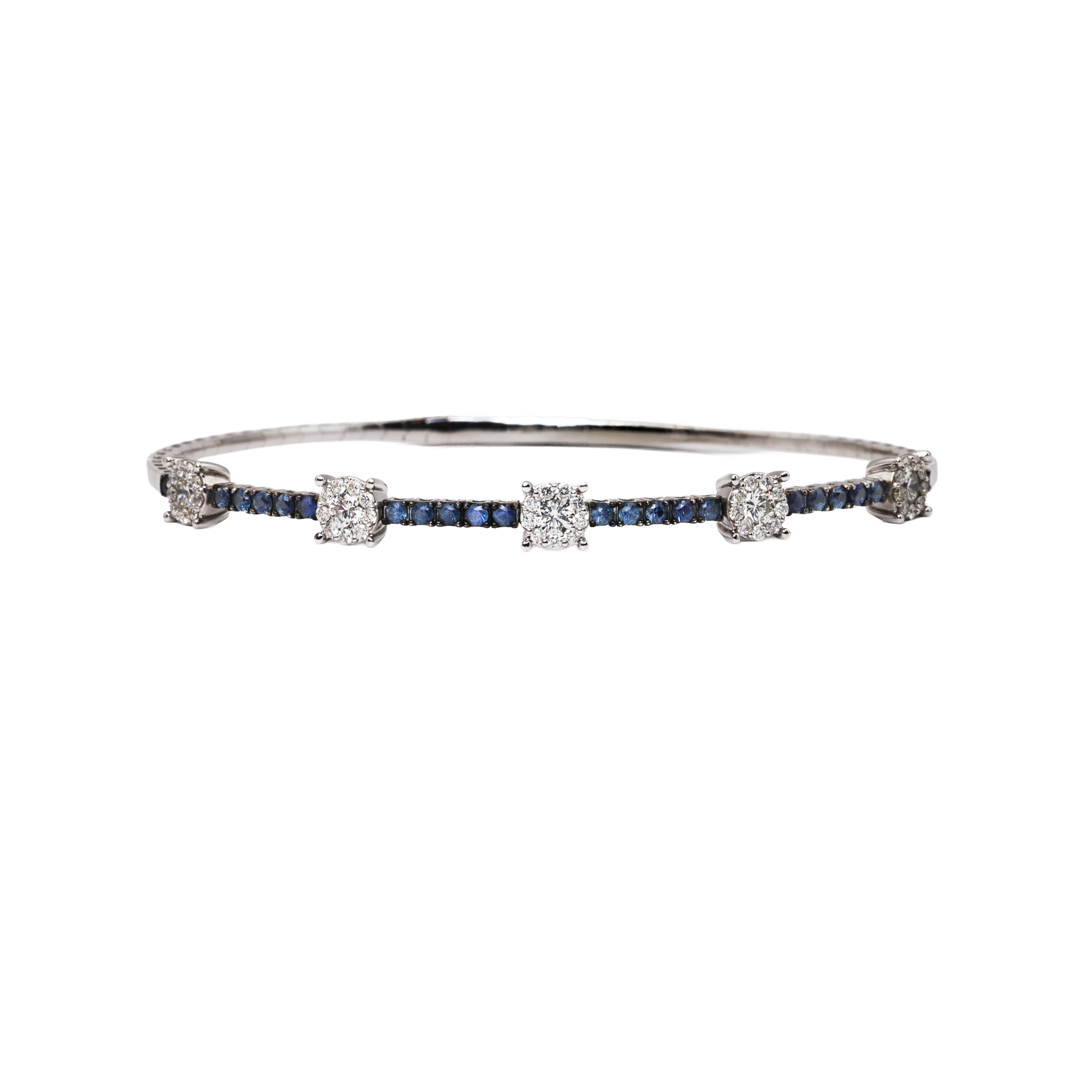 Sapphire and Cluster Diamond Flexible Bangle Bracelet
