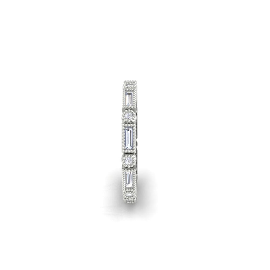 Stacking Eternity Wedding Band Art Deco Emerald and Round 2mm Wide