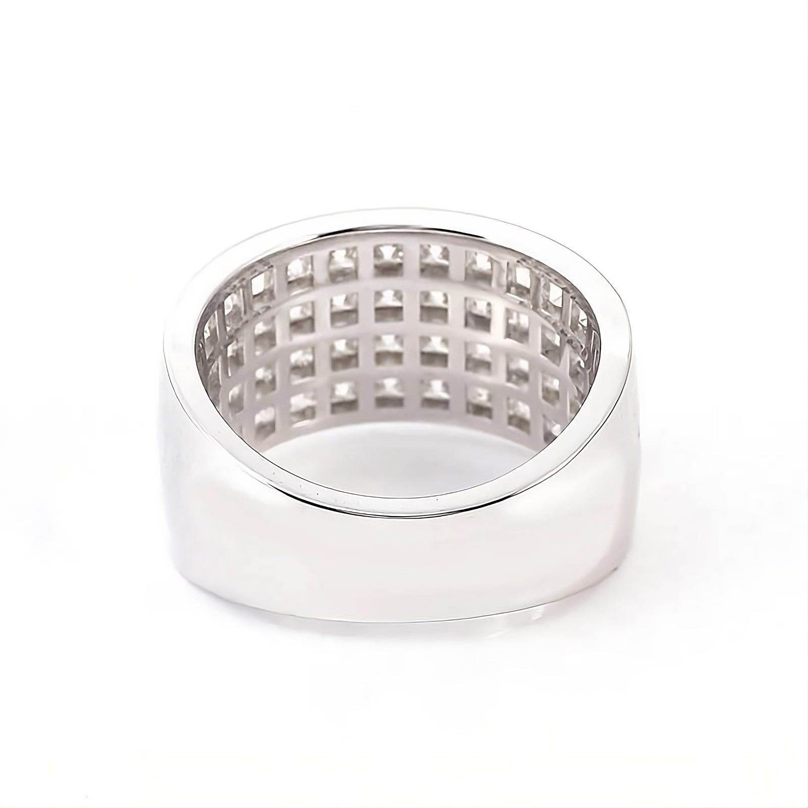 Wedding Band 4 Row Invisible Lab Diamonds Princess Cut