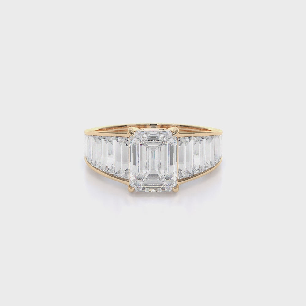Emerald with Graduated Tapered Baguettes Diamonds Invisible Set Art Deco Engagement Ring