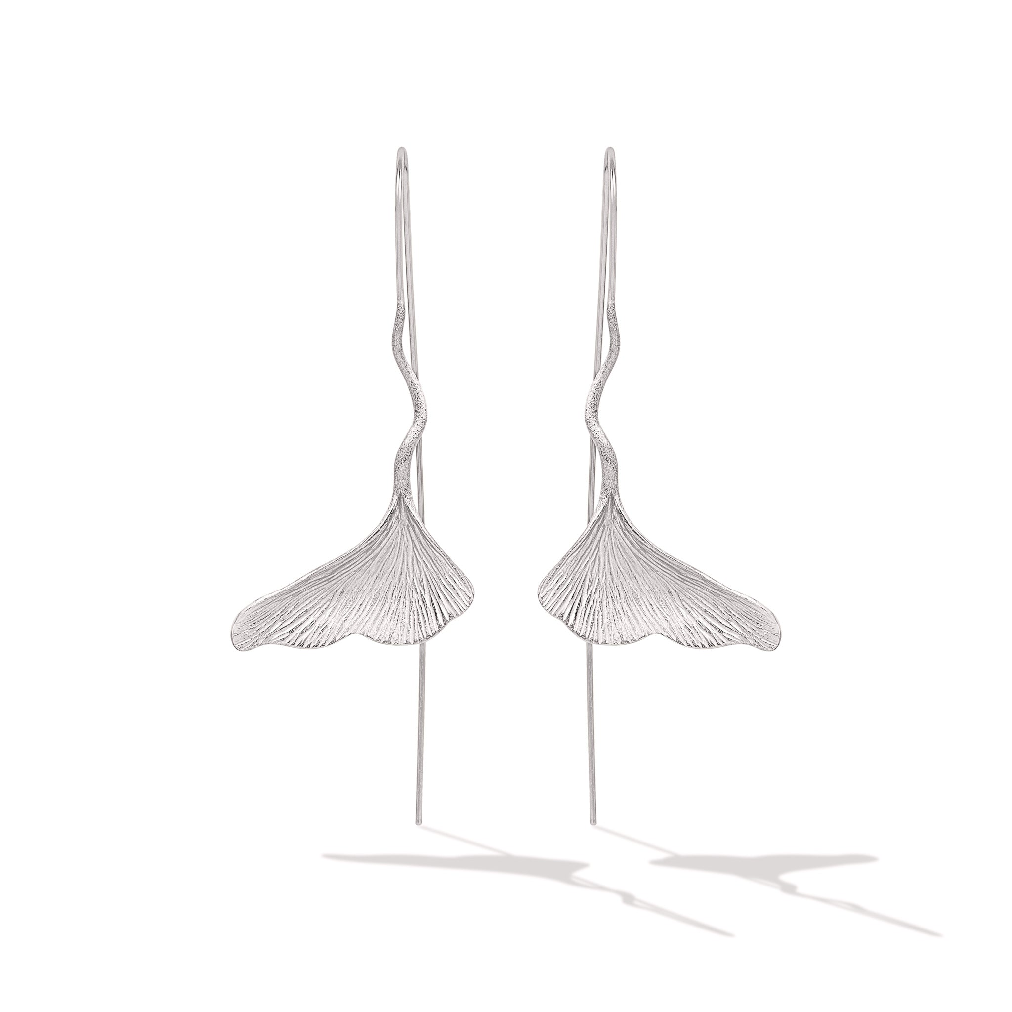 Ginkgo Leaf Silver Earrings