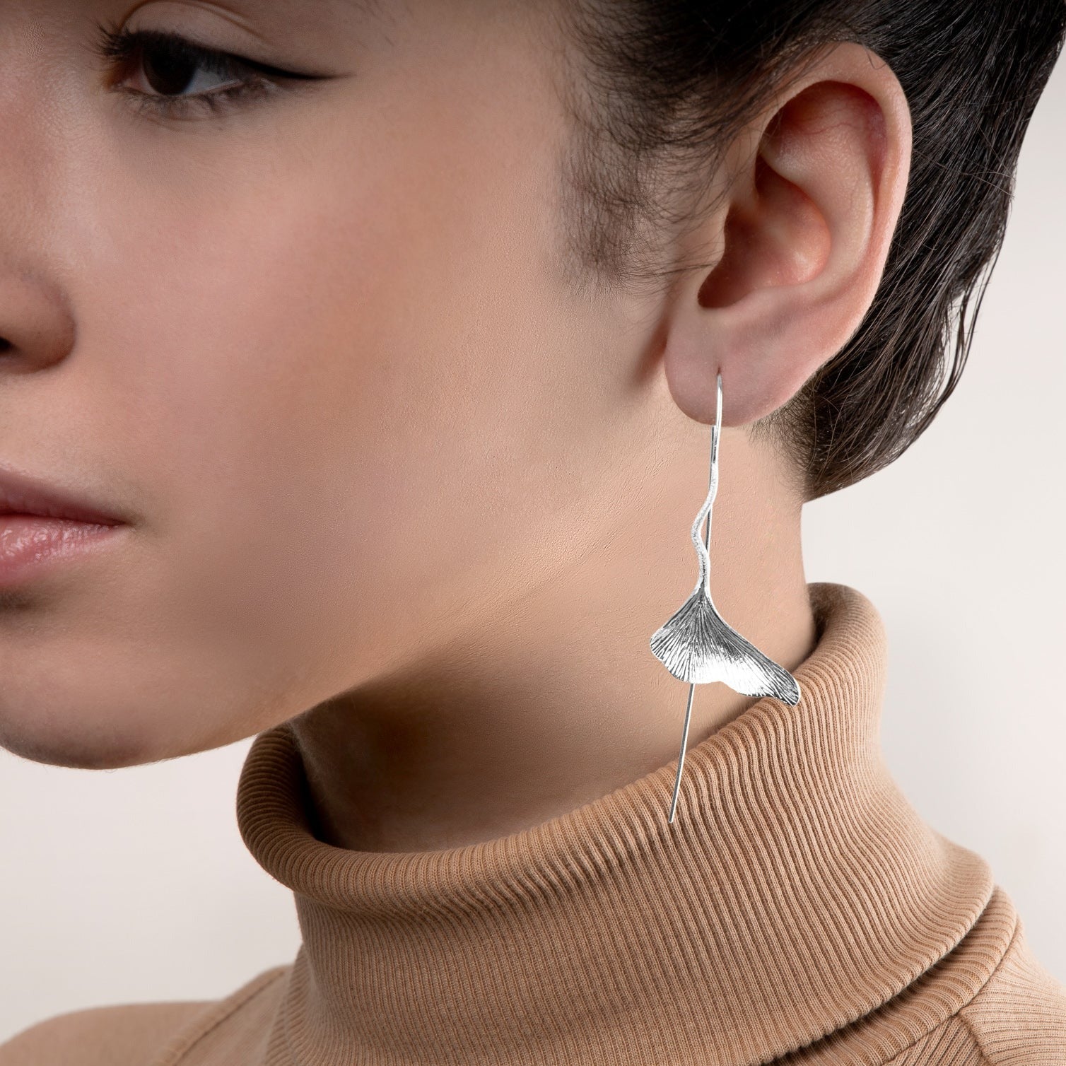 Ginkgo Leaf Silver Earrings