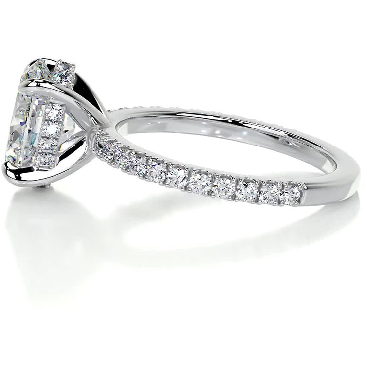 Engagement Ring 2 Carat Oval Cut Lab Diamond Pave Hidden Halo Band
