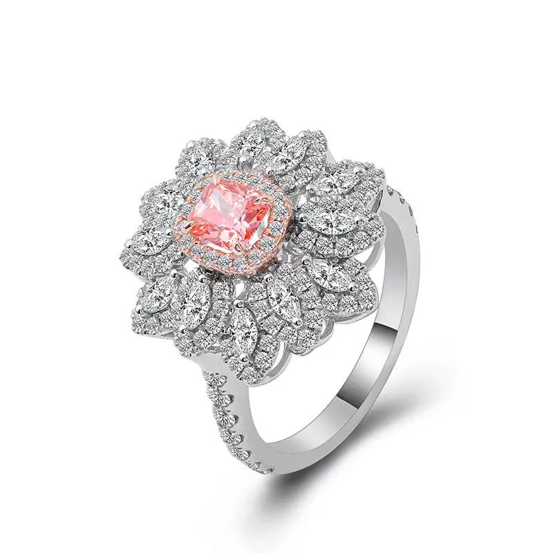 Engagement Ring Pink Diamond Cushion Ring 18K White Gold