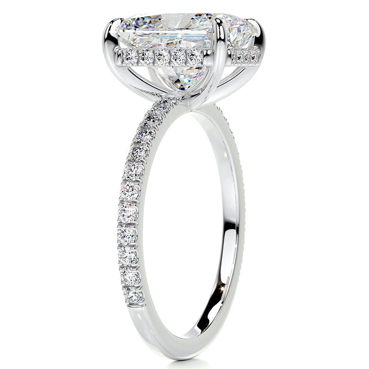 Engagement Ring Radiant Cut Lab Diamond Hidden Halo Pave Band