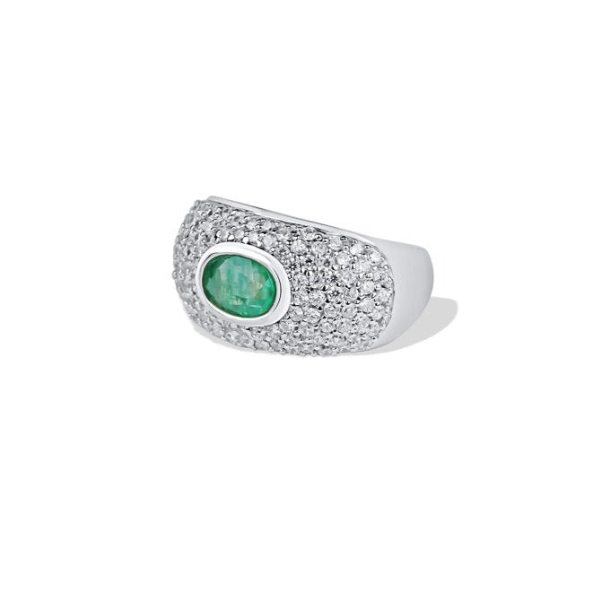 Silver Pave Emerald Dome