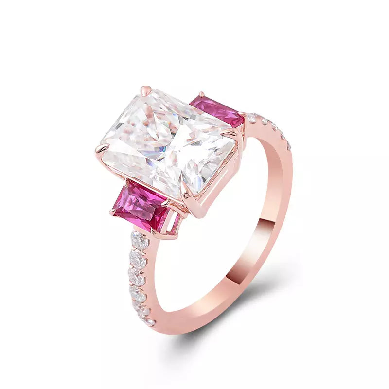 Three Stones Engagement Anniversary Ring 2 Carat Diamond Pave Setting