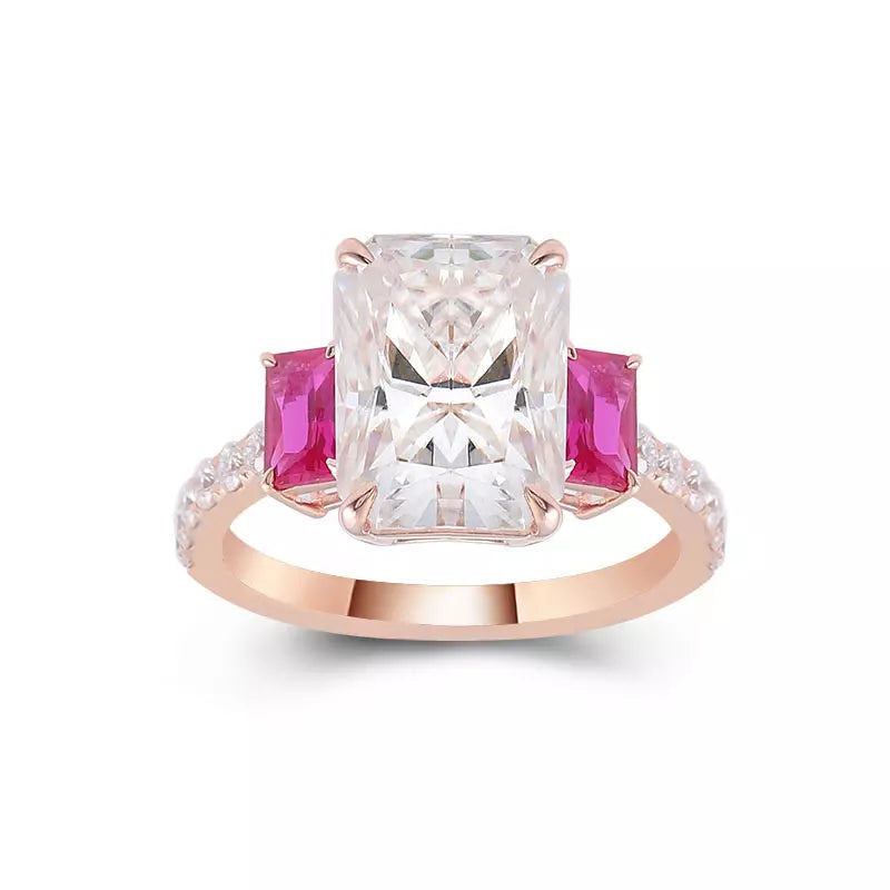 Three Stones Engagement Anniversary Ring 2 Carat Diamond Pave Setting