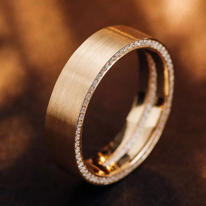 Wedding Band Brushed 18K Gold With Side Diamonds