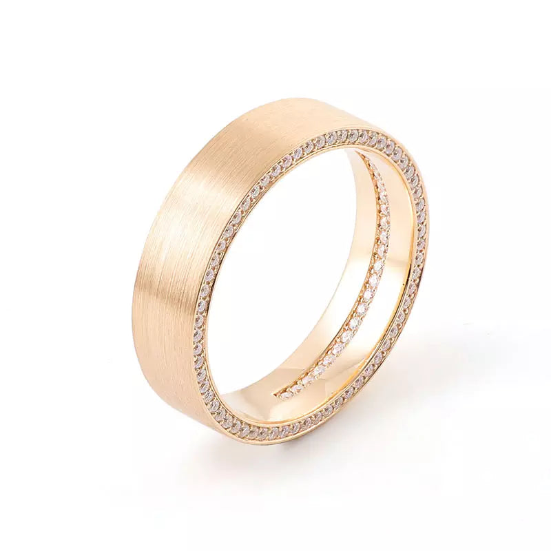 Wedding Band Brushed 18K Gold With Side Diamonds