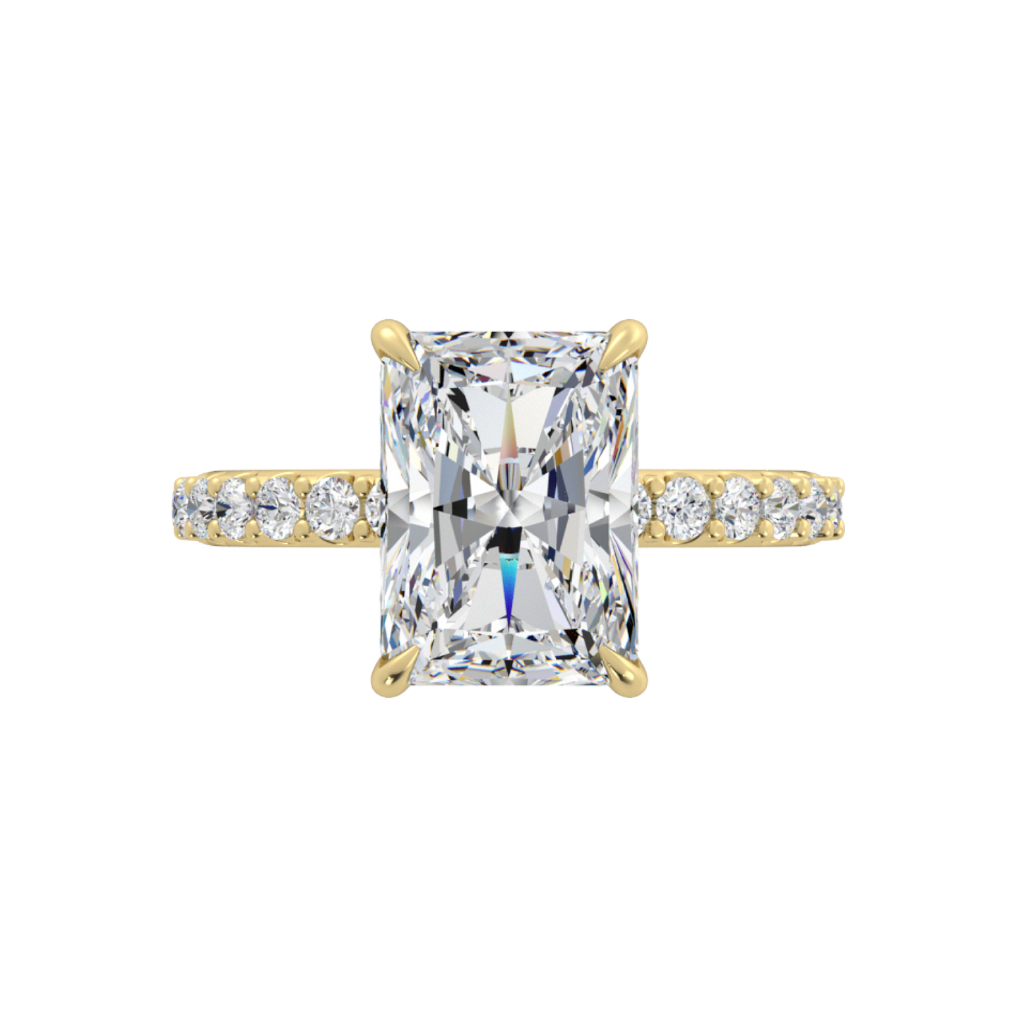 Engagement Ring Low Profile Radiant Diamond Hidden Halo Pave Band