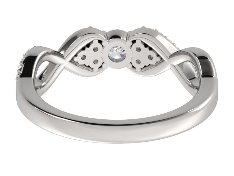 Ring Round Center with Cluster Round Side Stones and Intertwine Band