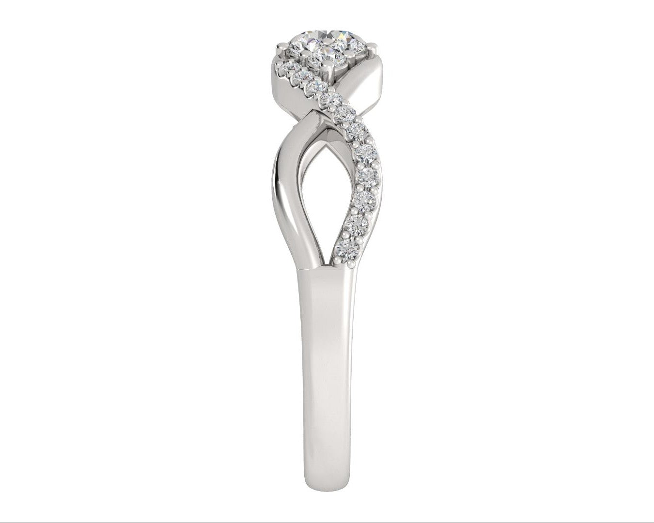 Ring Round Center with Cluster Round Side Stones and Intertwine Band