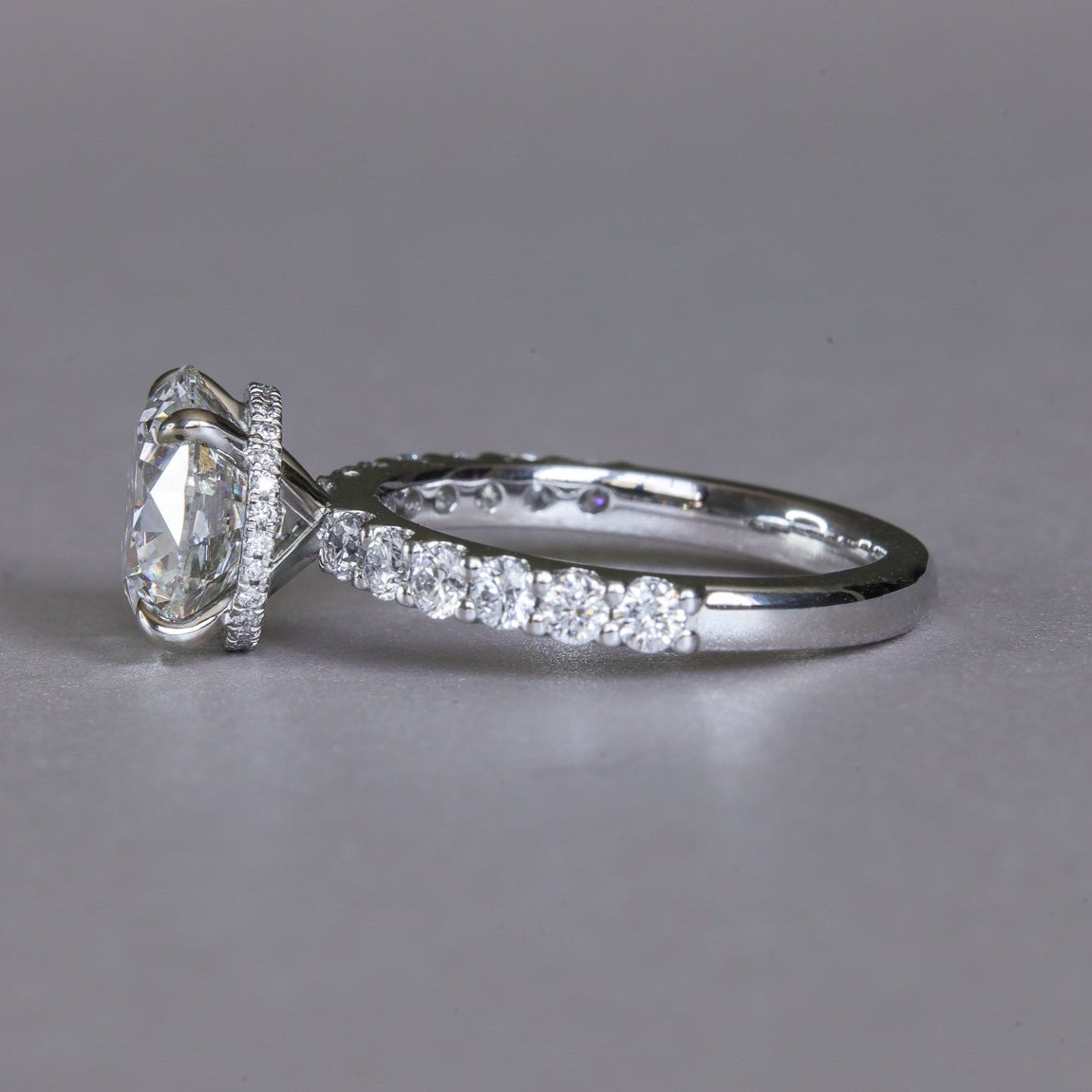 3 Carat Oval Hidden Halo French Pave Engagement Ring
