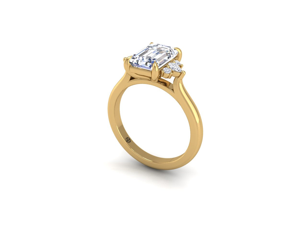 Engagement Ring Emerald With Pear and Round Side Stones