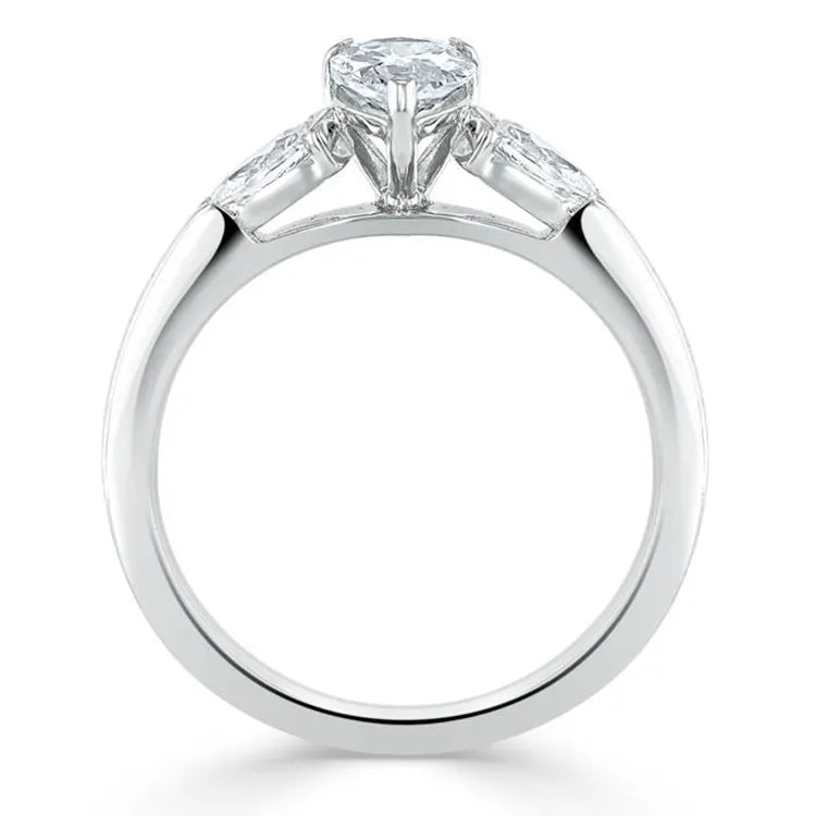 Engagement Ring 1 Carat Pear Cut Lab Diamond Three Stones Band