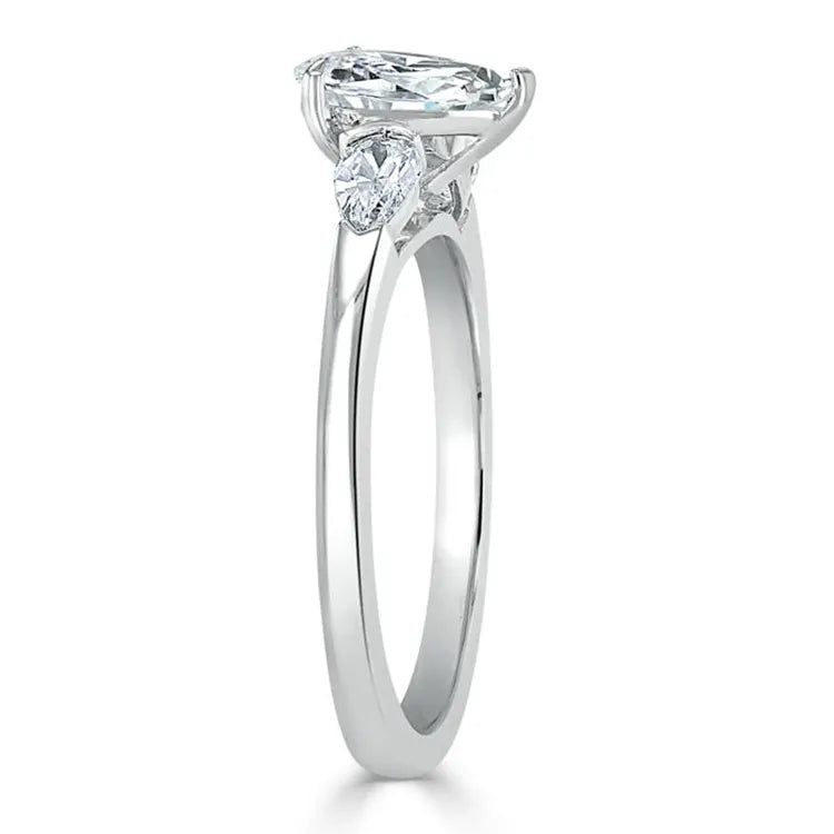 Engagement Ring 1 Carat Pear Cut Lab Diamond Three Stones Band
