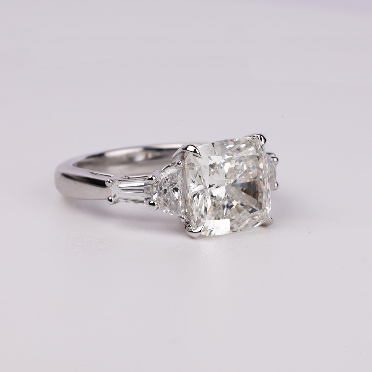 Carat Cushion Diamond Ring with Half Moon and Trapezoid Side Stones