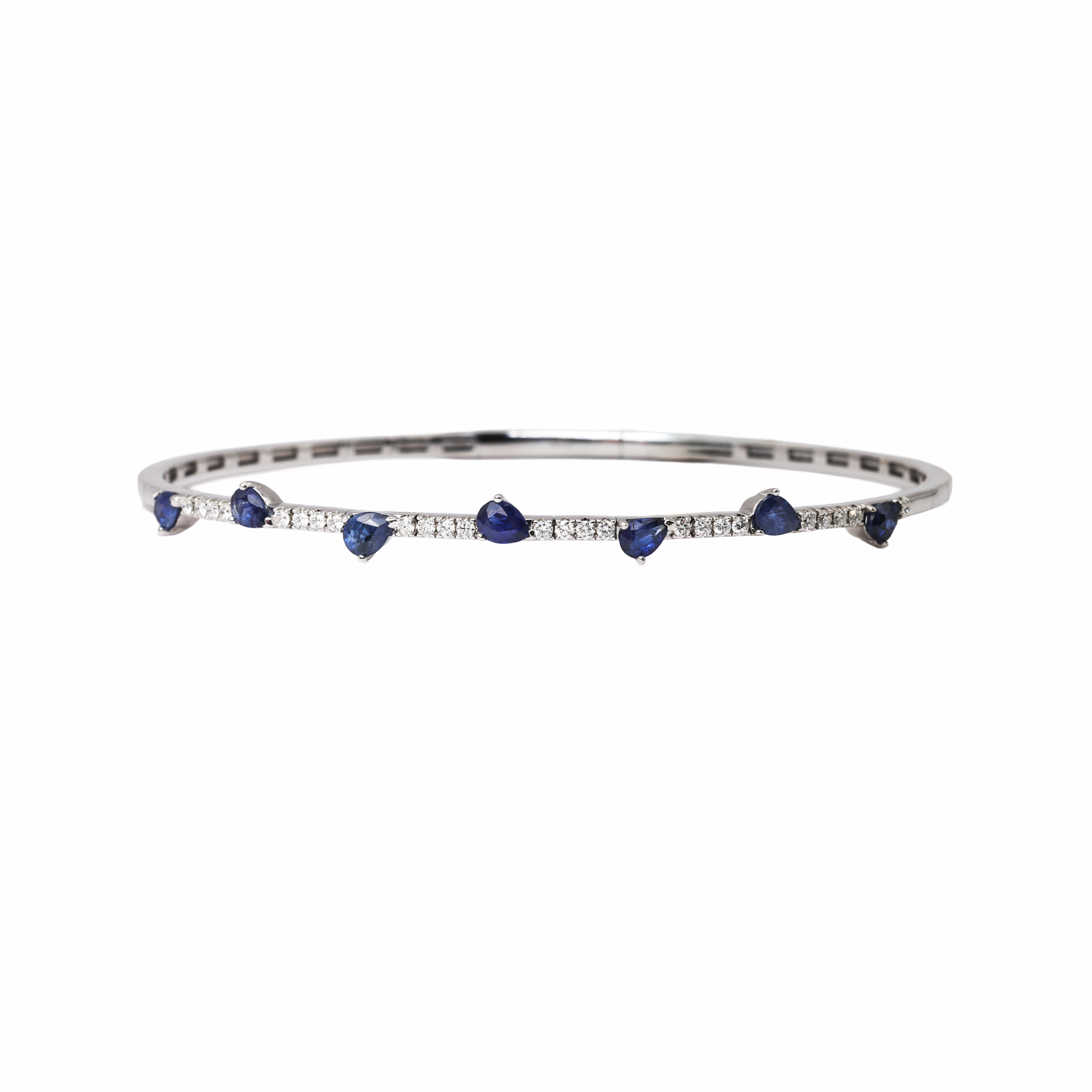 Alternating Round Diamond and Pear Shape Sapphire Flexible Bangle Bracelet