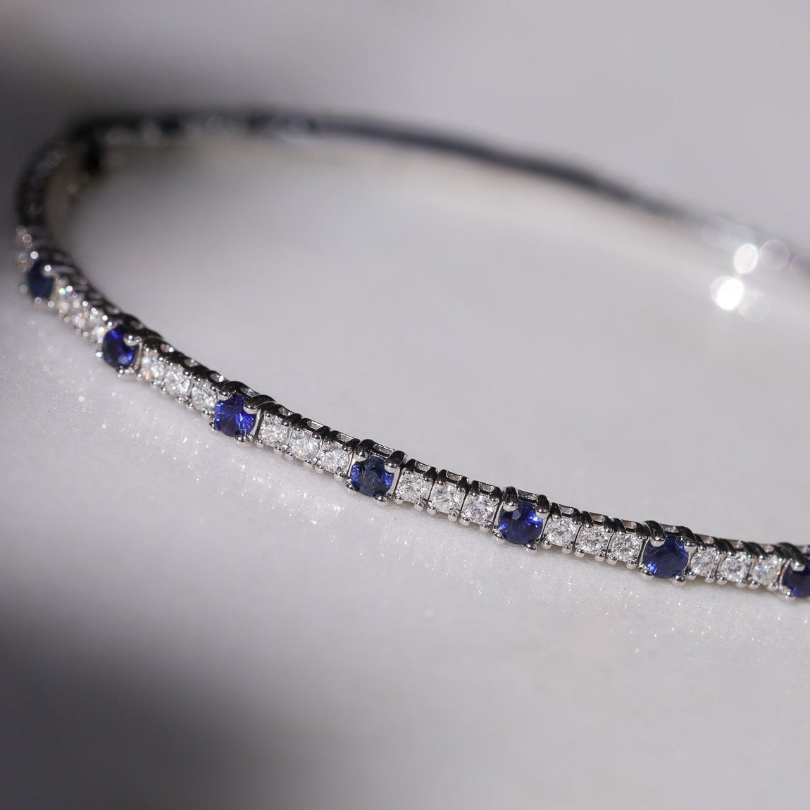 Alternating Round Diamond and Sapphire Flexible Bangle