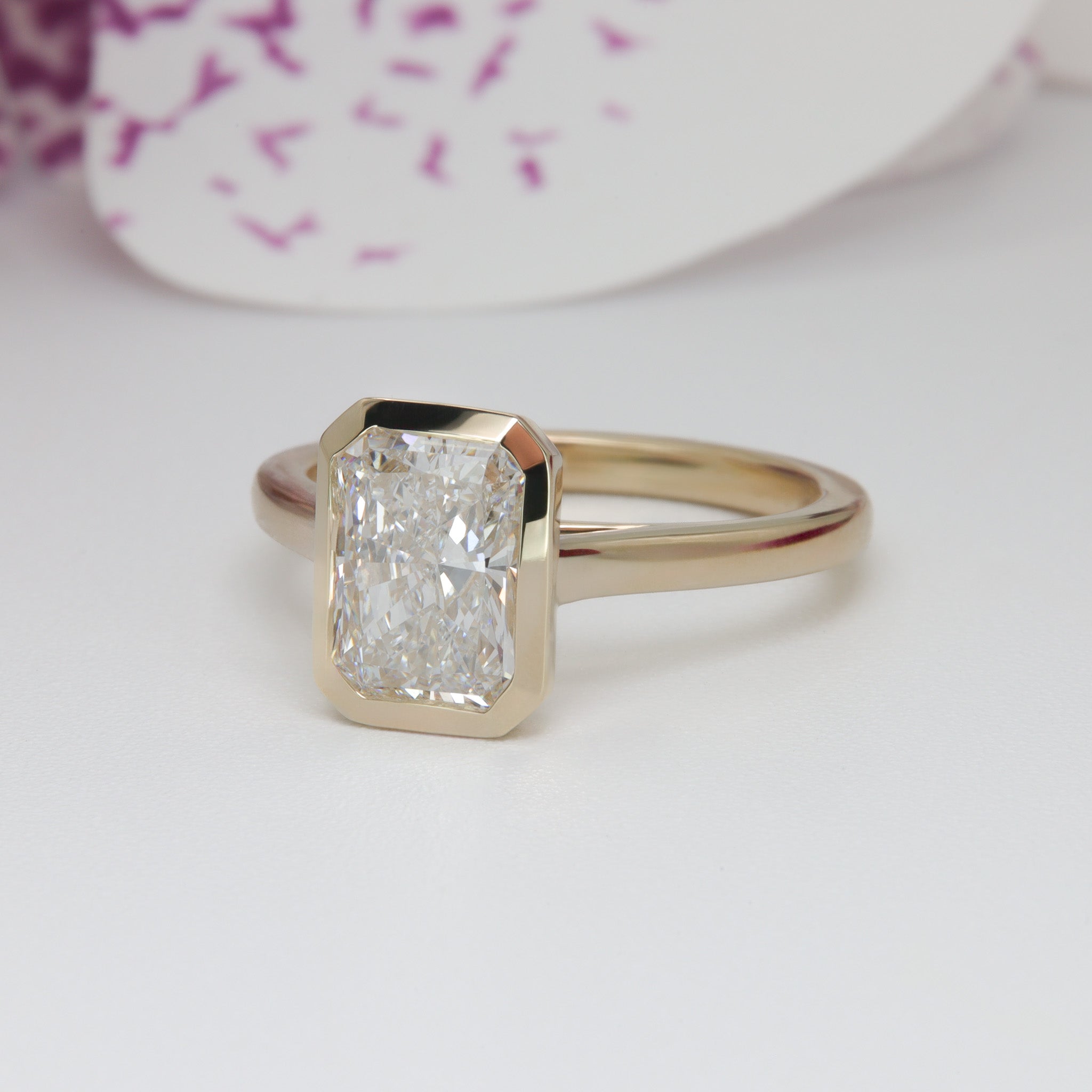 Bezel 2 carat radiant cathedral setting