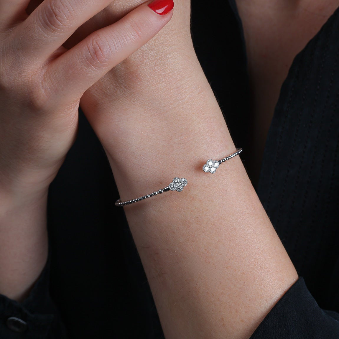 Diamond Clover Cuff Flexible Bracelet