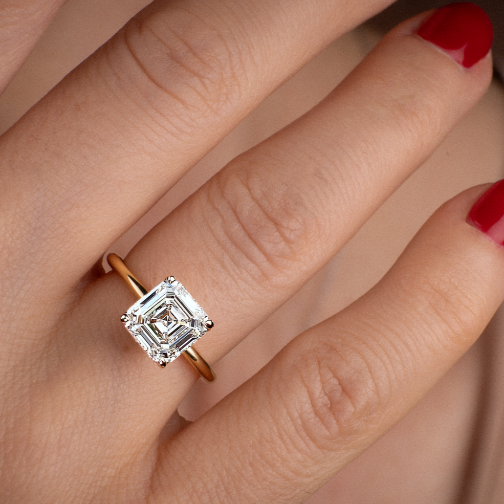 Engagement Ring 2 Carat Asscher Diamond Heart Basket Setting