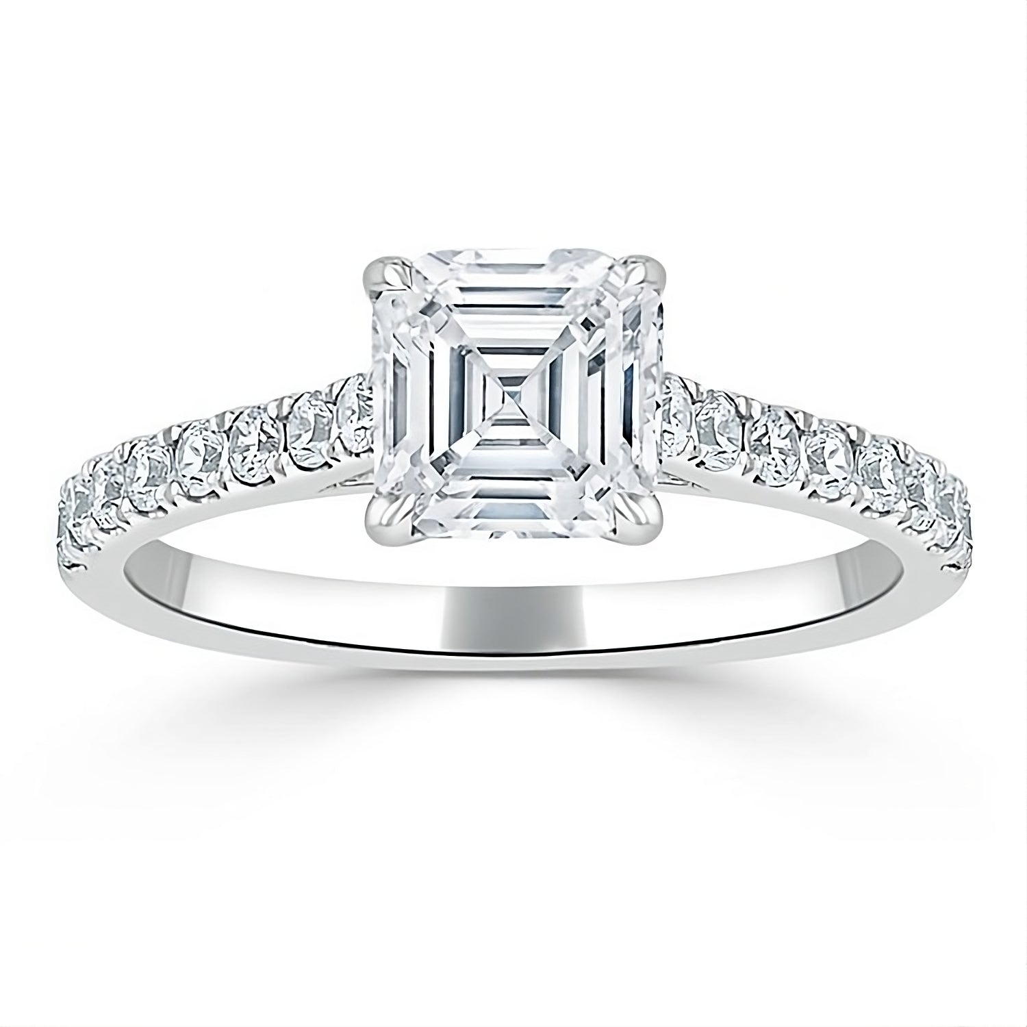 Engagement Ring 1 Carat Asscher Cut Lab Diamond Pave Setting