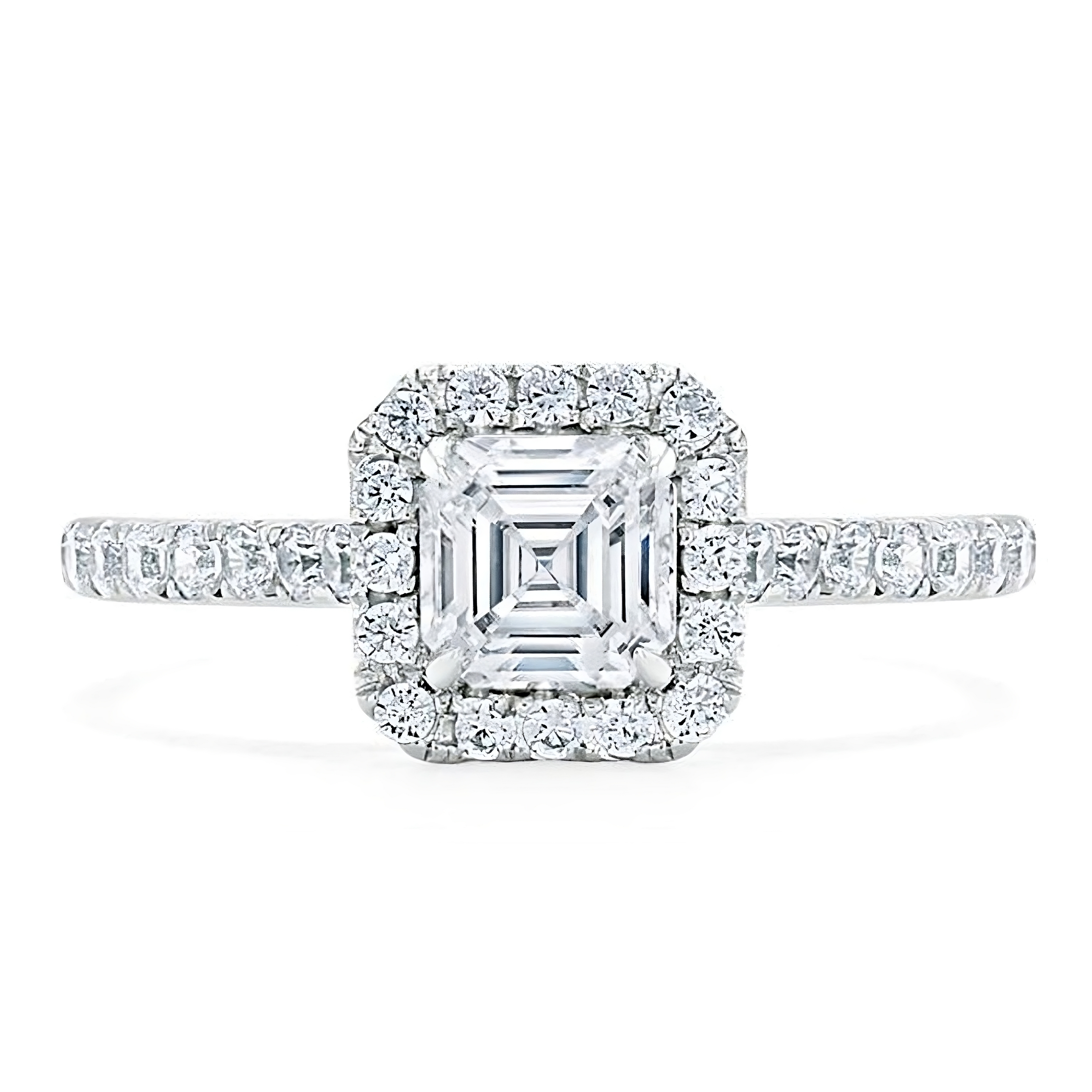 Engagement Ring 1 Carat Asscher Diamond Halo Pave Setting