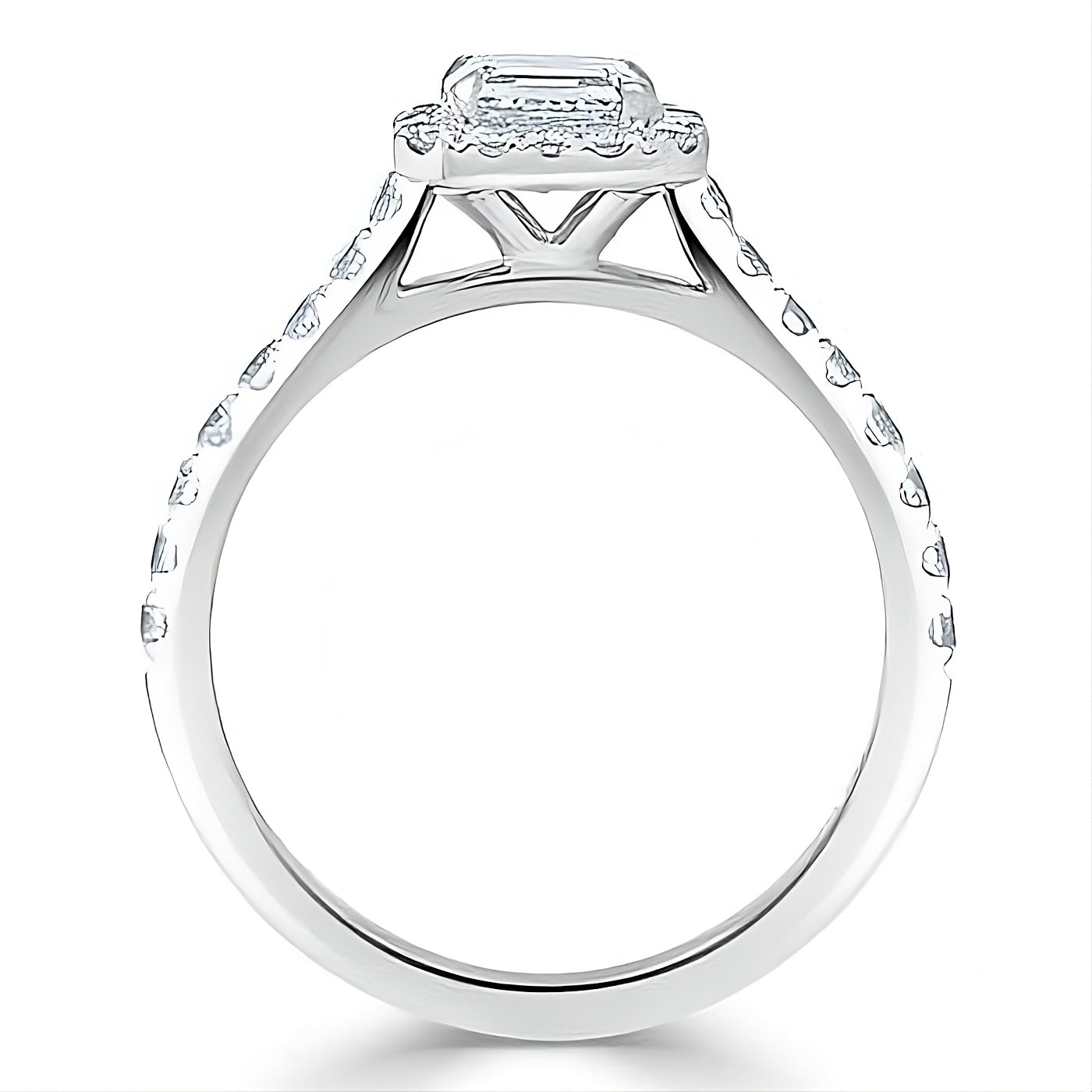 Engagement Ring 1 Carat Asscher Cut Lab Diamond Halo Pave Setting