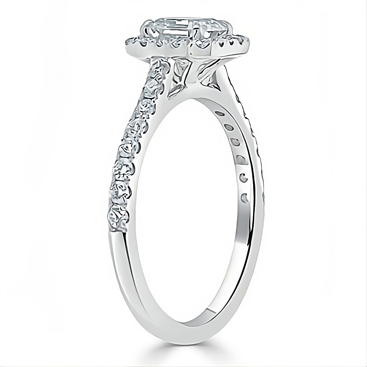 Engagement Ring 1 Carat Asscher Cut Lab Diamond Halo Pave Setting
