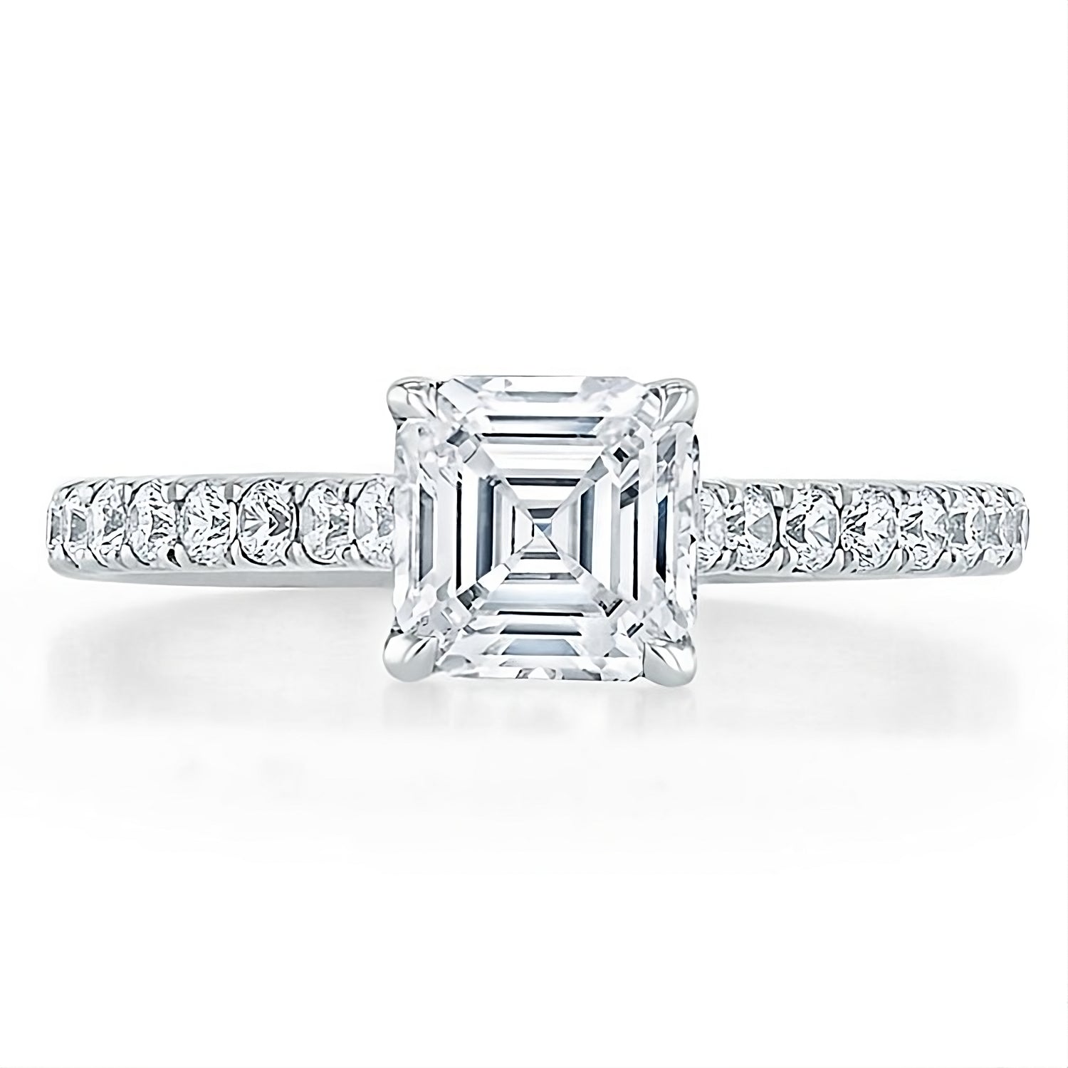 Engagement Ring 1 Carat Asscher Cut Lab Diamond Pave Setting
