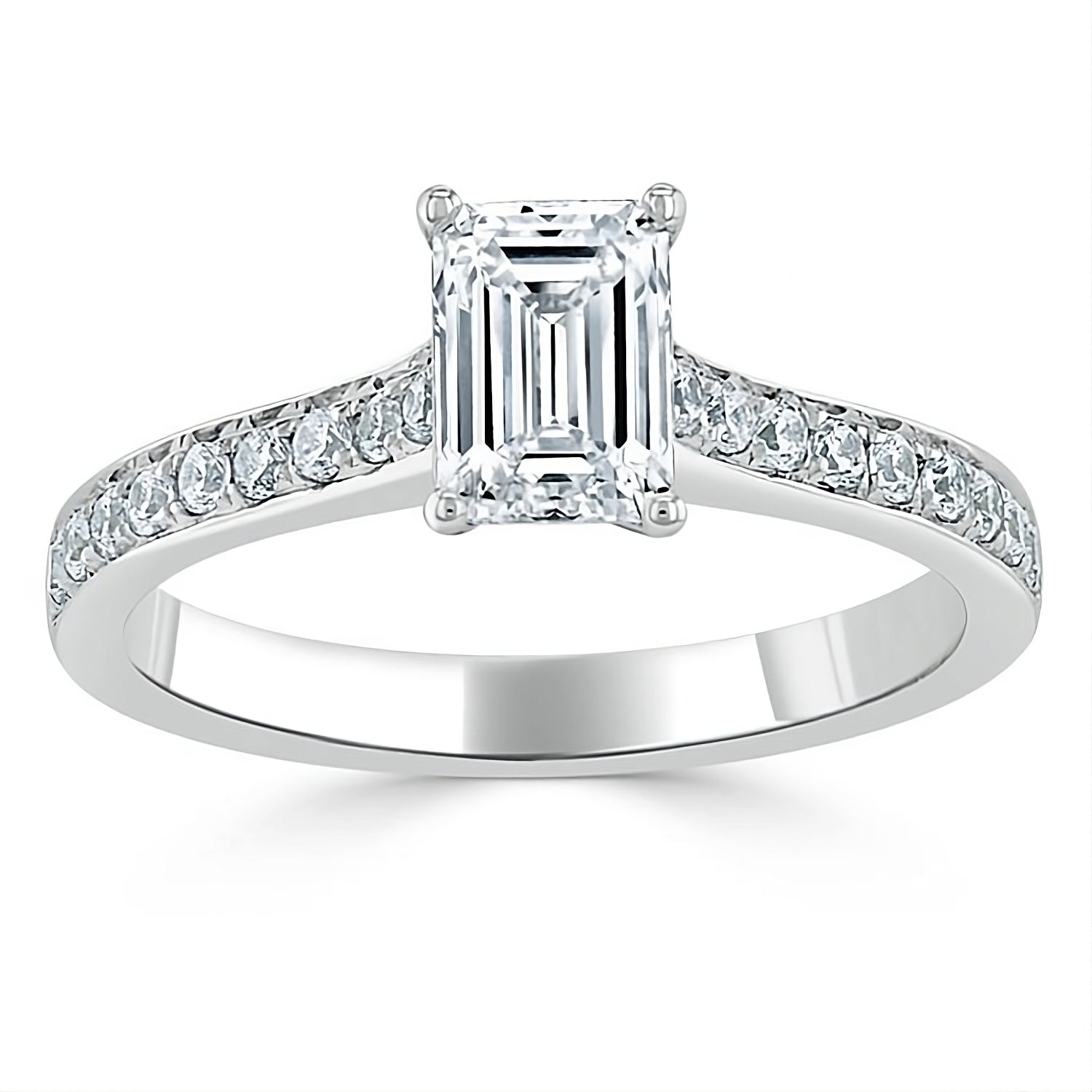 Engagement Ring 1 Carat Emerald Cut Lab Diamond Channel Setting