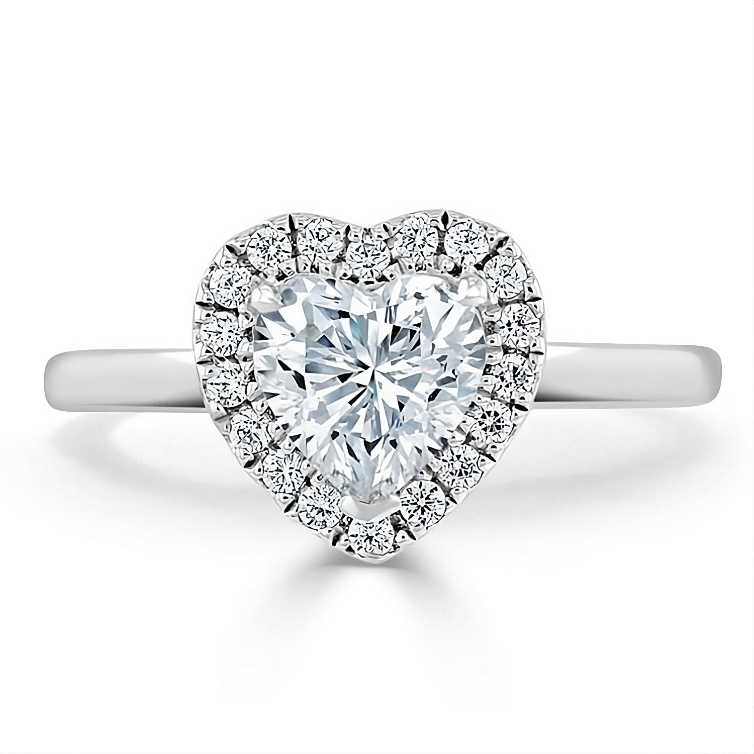 Engagement Ring 1 Carat Heart Lab Diamond Halo Band