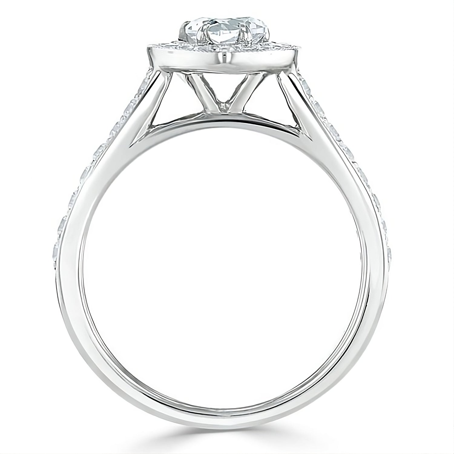 Engagement Ring 1 Carat Heart Cut Lab Diamond Halo Channel Milgrain Band