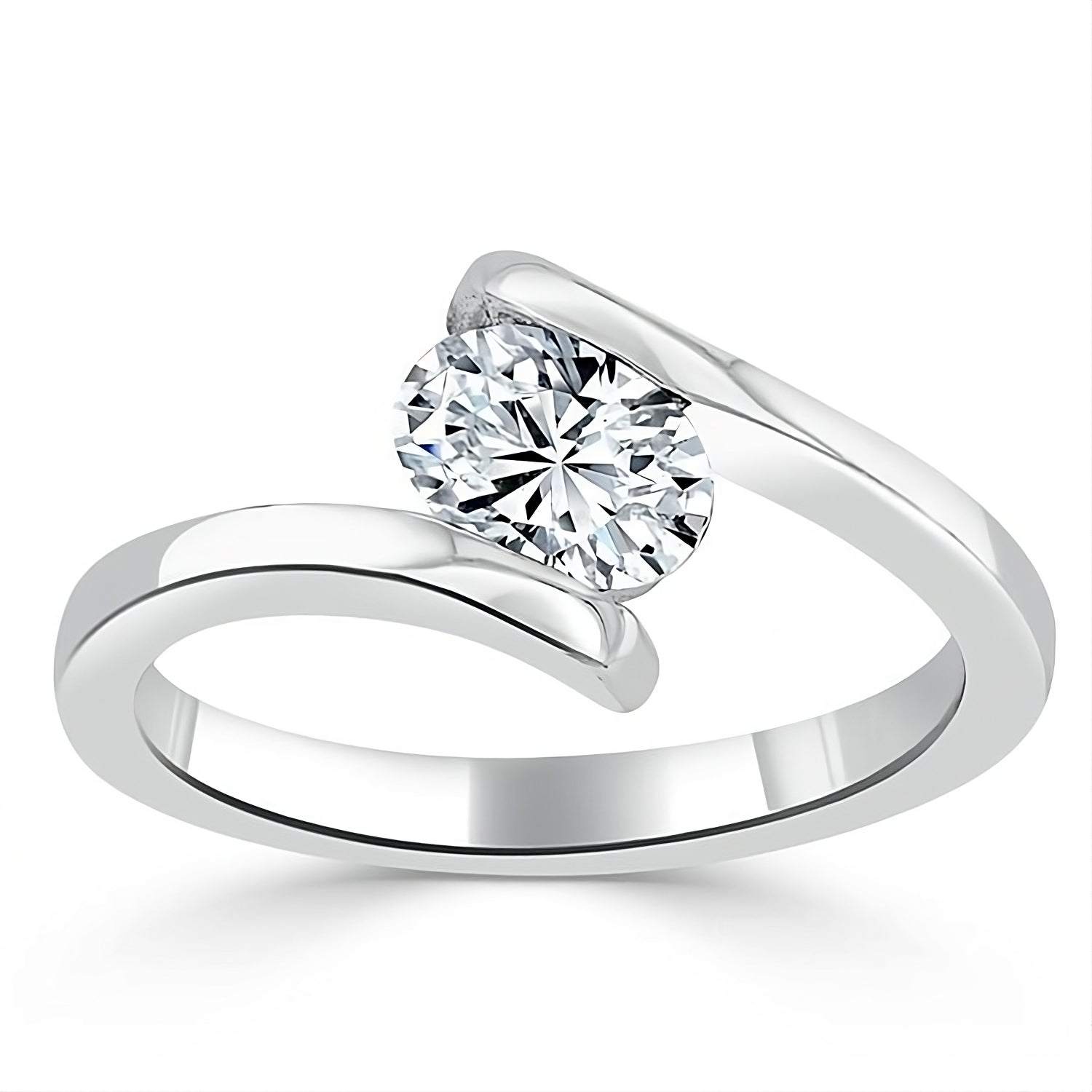 Engagement Ring 1 Carat Oval Cut Lab Diamond Unique Bypass Style Band