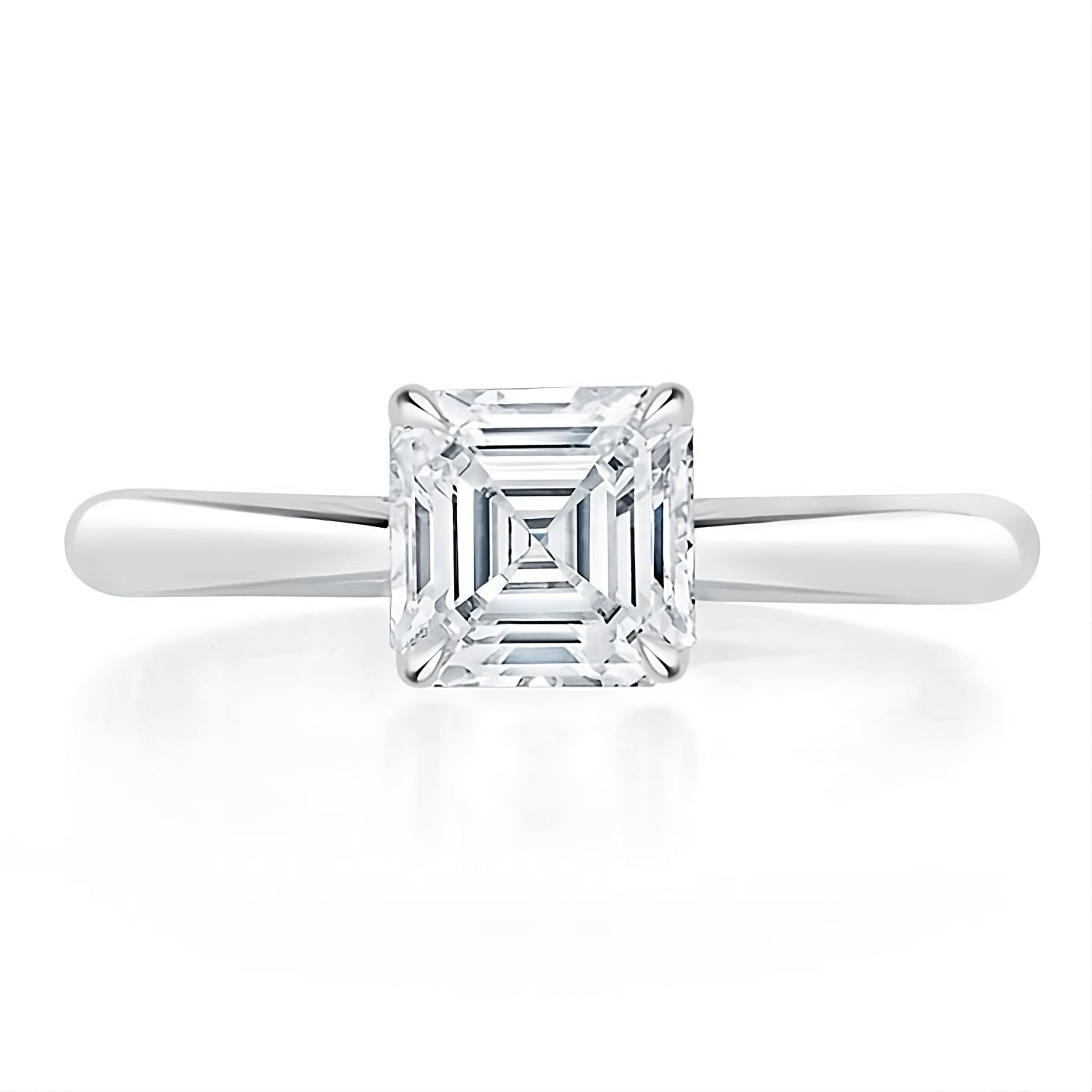 Engagement Ring 1 Carat Asscher Cut Tapered Solitaire Setting