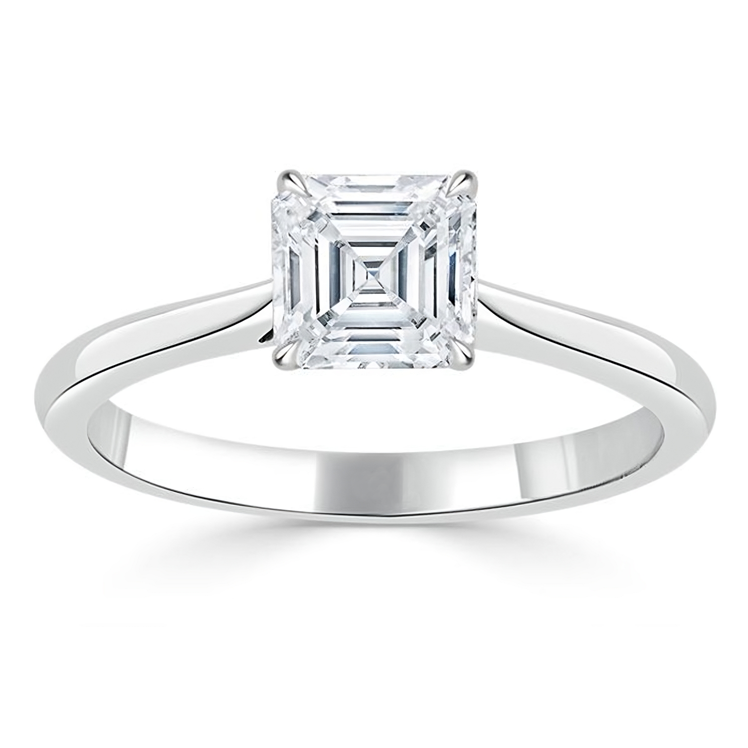 Engagement Ring 1 Carat Asscher Cut Tapered Solitaire Setting