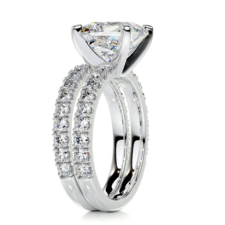 Engagement Ring 2 Carat Princess Cut Lab Diamond Pave Band and Wedding Band Set