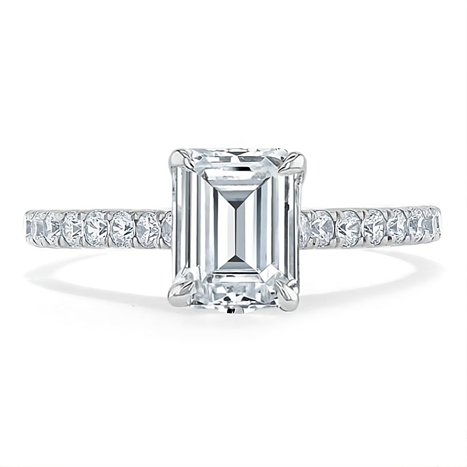 Engagement Ring 2 Carat Emerald Cut Lab Diamond Pave Band