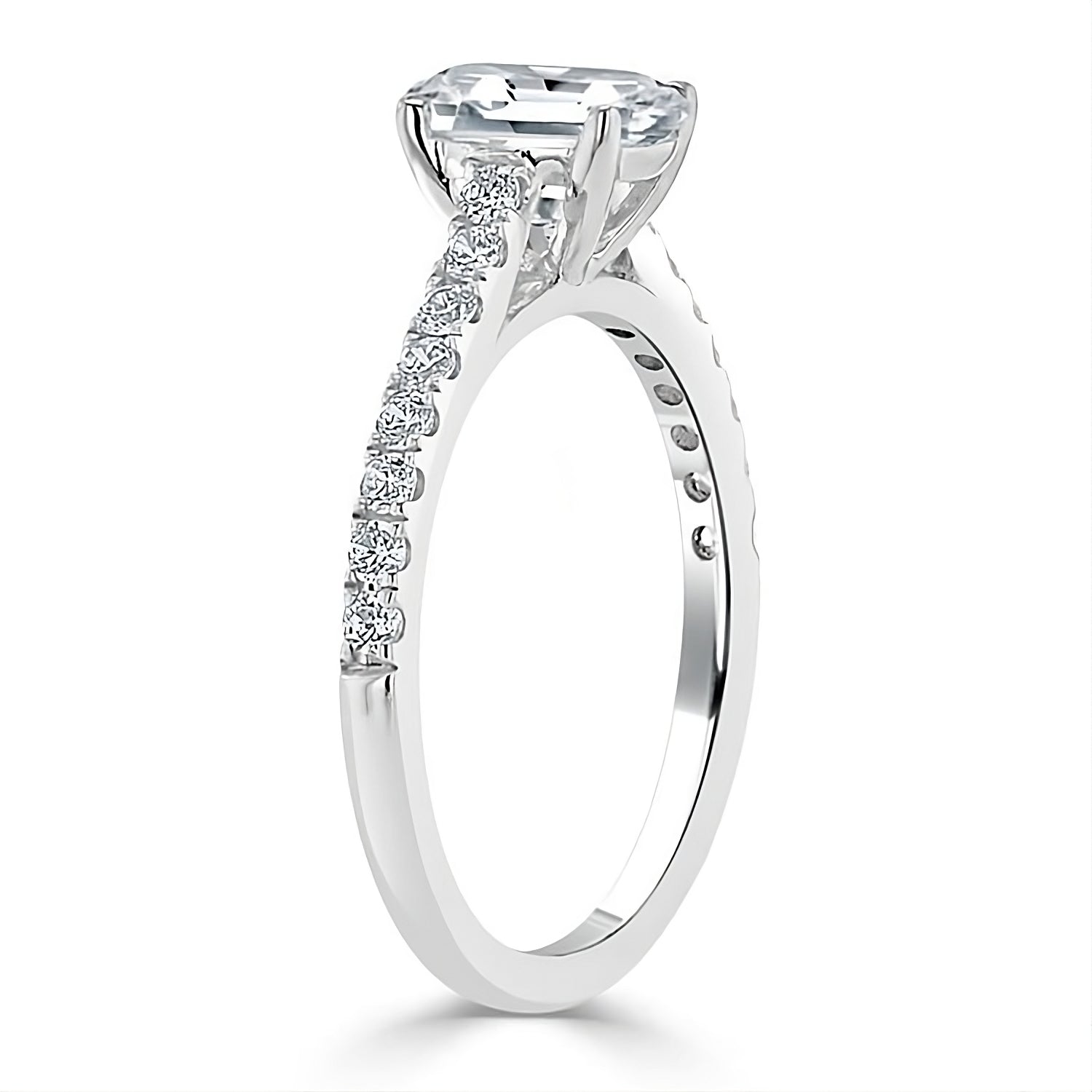 Engagement Ring 2 Carat Emerald Cut Lab Diamond Pave Band