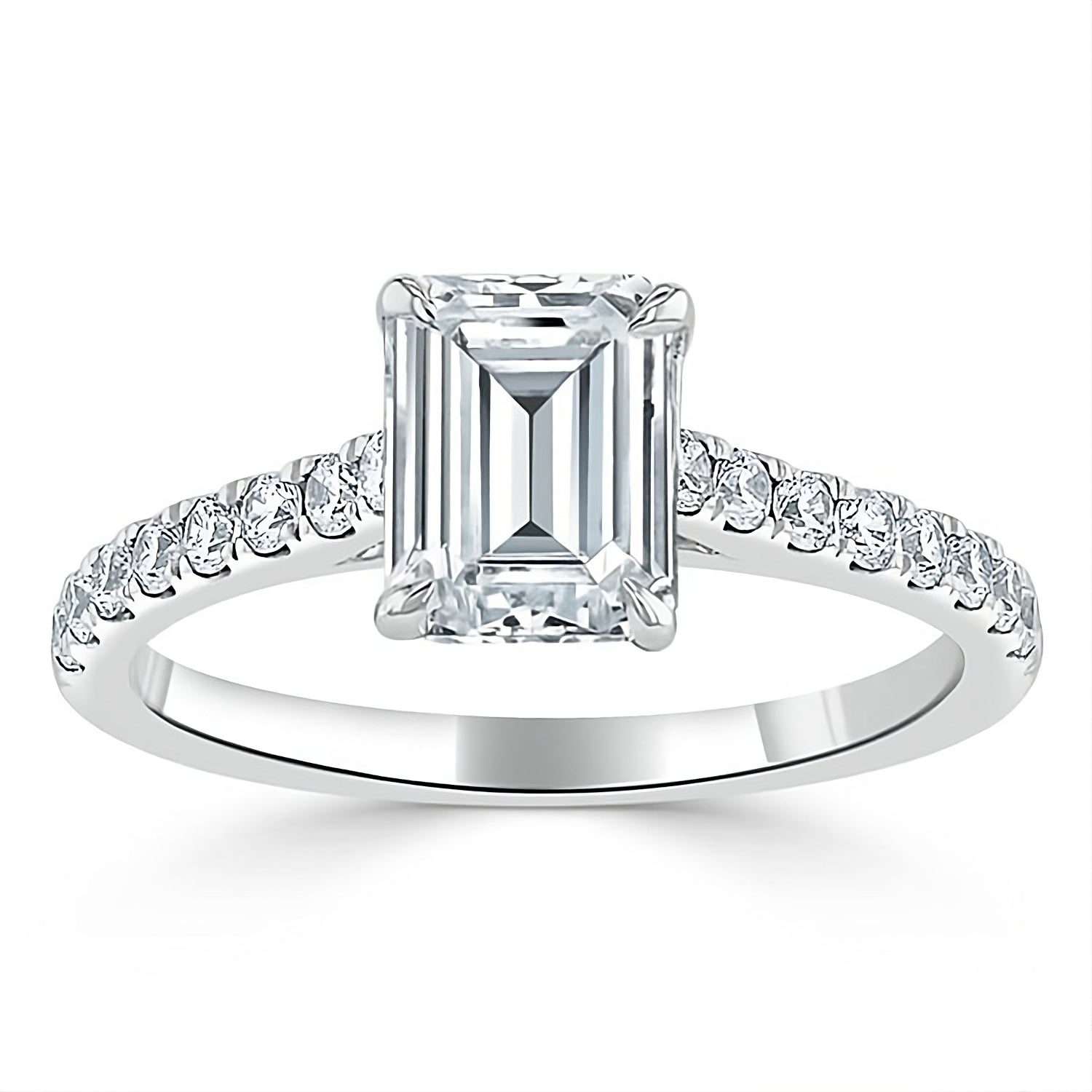 Engagement Ring 2 Carat Emerald Cut Lab Diamond Pave Band