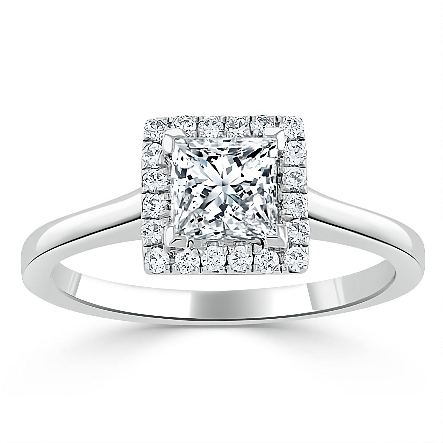 Engagement Ring 2 Carat Princess Cut Lab Diamond Halo Band